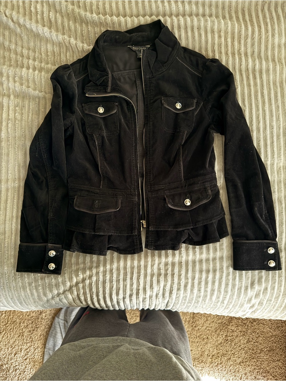 White House Black Market Black Velvet Blazer with Silver Buttons